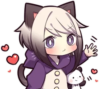 👋 Anime, Kawaii, Fille chat, Mignon, Chibi, Panda, Coeurs, Dessin animé whatsapp sticker
