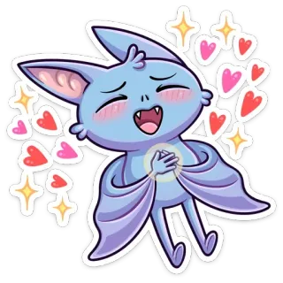 ❤️ Fledermaus, Cartoon, Kawaii, Süß, Herz, Sterne, Lächelnd, Glücklich telegram sticker