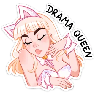 😑 DRAMA QUEEN королева драмы, кошачьи ушки, блондинка, мультфильм, женщина, дерзкая, милая, блеск whatsapp sticker