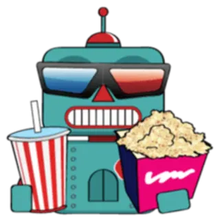 🎞 робот, фильм, попкорн, напиток, красный, синий, кино, развлечения telegram sticker