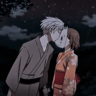 🖤 Hotarubi no Mori e Аниме, Поцелуй, Романтика, Маска, Юката, Японский, Гин, Хотару Такэгава telegram sticker