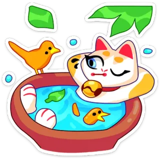🛀 cat, bird, bath, relaxing, cute, cartoon, animal, pet whatsapp sticker