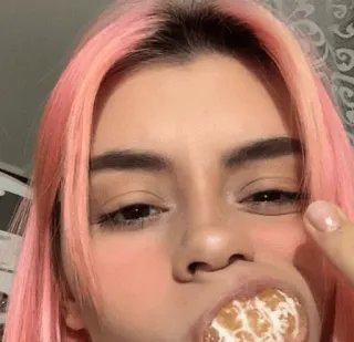 😋 pessoa, cabelo rosa, dedo do meio, fruta, laranja, tangerina telegram sticker