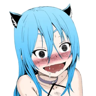 🤤 Аниме, Девушка-кошка, Манга, Каваи, Эччи, Синие волосы telegram sticker