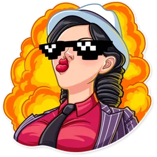 😎 woman, hat, glasses, cartoon, explosion, pucker telegram sticker