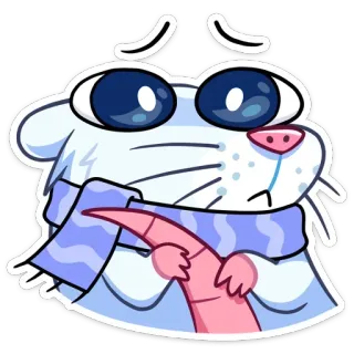🙂 naklejka, słodki, zwierzę, biały, kreskówka, zima, szalik telegram sticker