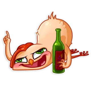 🍾 pollo, uccello, alcol, vino, cartone animato, divertente whatsapp sticker