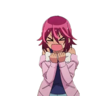 😉 Anime, Cô gái, Tóc hồng, Bực bội, Cảm xúc, Phim hoạt hình telegram sticker