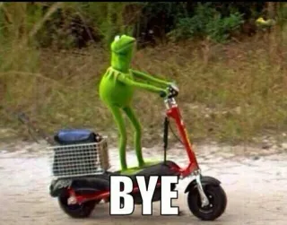 😐 Kermit BYE Kermit la rana, scooter, ciao, addio, meme telegram sticker