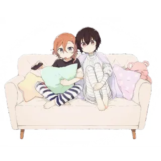 ✨ Anime, Dibujos animados, Sofá, Amigos, Mono, Kawaii, Relajante telegram sticker