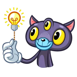 ☝️ mèo, bóng đèn, ý tưởng, phim hoạt hình, nhân vật, ba mắt telegram sticker