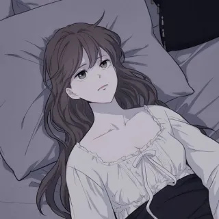 ☕️ anime, girl, bed, lying down, sad, cute, pajamas whatsapp sticker
