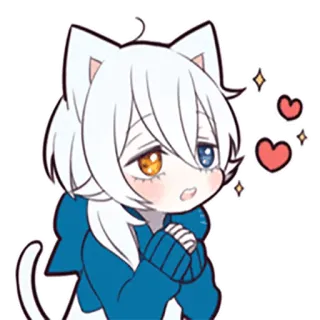 🙏 Anime, Kattenoren, Chibi, Schattig, Kawaii, Harten, Cartoon whatsapp sticker