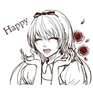 😄 Happy anime girl, happy, roses, cute, illustration telegram sticker