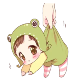 😯 niño, lindo, rana, disfraz, dibujos animados, bebé telegram sticker