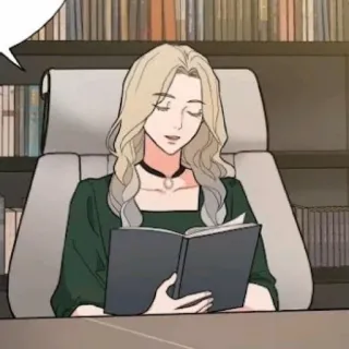 🥢 woman, reading, book, chair, library, blonde telegram sticker
