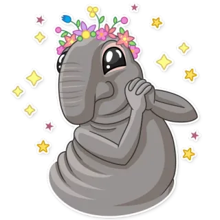 🌸 sticker, cartoon, elephant, flower crown, cute, kawaii telegram sticker