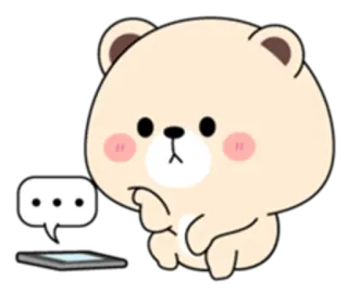 ❤ gấu, hoạt hình, dễ thương, suy nghĩ, iPad, câu hỏi, mềm mại telegram sticker