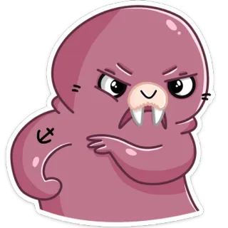 😡 morsa, animal, dibujo animado, pegatina, lindo, ancla, tatuaje telegram sticker