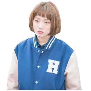 😐 femme, fille, portrait, asiatique, veste, cheveux courts telegram sticker