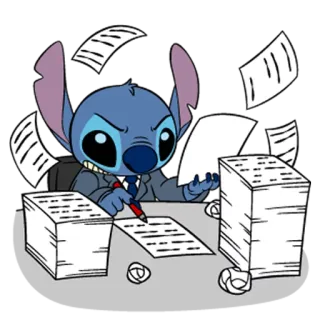 📚 Stitch Alien, Lilo & Stitch, Gestresst, Büro, Dokumente, Schreibtisch telegram sticker