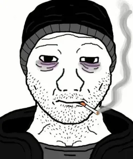 😐 Doomer, Mężczyzna, Papieros, Kapelusz, Palenie, Meme telegram sticker