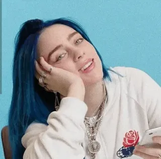 😂 Billie Eilish músico, cantante, pop, Billie Eilish, celebridad, pelo azul telegram sticker