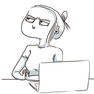 😤 ผู้หญิง, คอมพิวเตอร์, การ์ตูน, แล็ปท็อป, ทำงาน, ภาพประกอบ telegram sticker