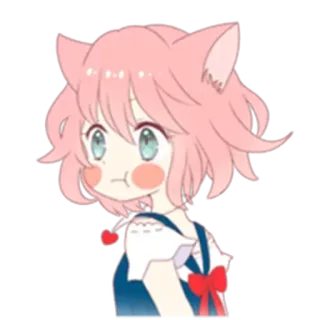 😕 动漫, 猫娘, 可爱, 粉色头发, 卡哇伊, 卡通 telegram sticker