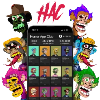 📱 Horror Ape Club nft, terror, mono, club, arte digital, cripto, coleccionables whatsapp sticker