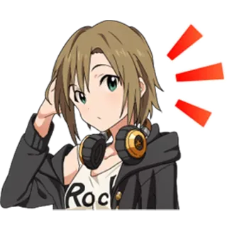 😯 Rock garota anime, fones de ouvido, fofo, desenho animado, adesivo whatsapp sticker