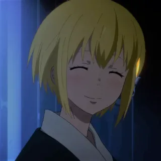 🙂 anime, personnage, souriant, cheveux blonds, femme, portrait telegram sticker