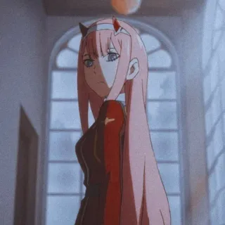 🌷 Zero Two Darling in the Franxx Anime, Zero Two, Cabelo Rosa, Darling in the Franxx, Personagem, Chifres telegram sticker