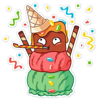 🥳 lody, deser, słodki, kreskówka, impreza, święto telegram sticker