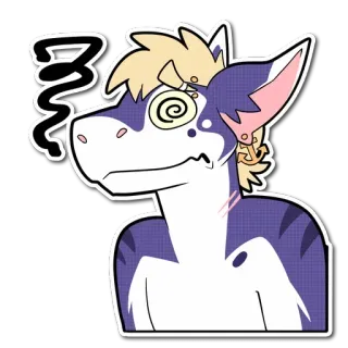 😚 Furry, Anthropomorph, Charakter, Sticker, Erschöpft, Benommen, Cartoon, Tier whatsapp sticker