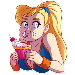 🍰 Cartoon, Frau, Cupcake, Dessert, Blonde Haare telegram sticker
