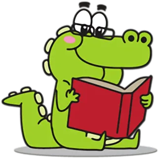 📕 alligator, crocodile, reading, book, cartoon, animal, glasses telegram sticker