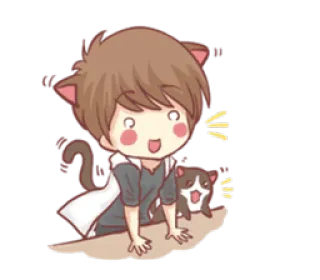 🐱 gato, kawaii, fofo, desenho animado, orelhas de animais, chibi, animal de estimação telegram sticker