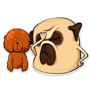 🤦‍♀️ 巴哥, 贵宾犬, 狗, 动物, 卡通, 搞笑, 表情 whatsapp sticker