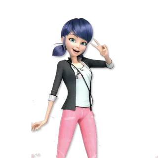 😃 Marinette Miraculous Ladybug marinette dupain-cheng, miraculous ladybug, desenho animado, menina, sinal de paz, série animada, personagem telegram sticker