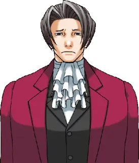 😐 Miles Edgeworth Ace Attorney gra, postać, prawnik, smutny, sąd telegram sticker