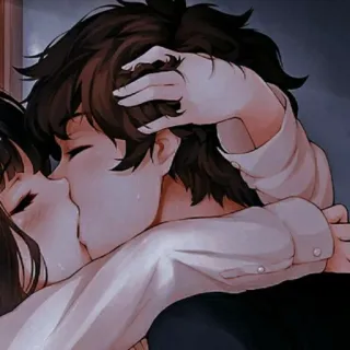 🙂 bacio, romantico, amore, coppia, anime telegram sticker