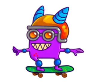 🏂 Monster, Skateboard, Cartoon, Lila, Helm, Skaten, Figur whatsapp sticker