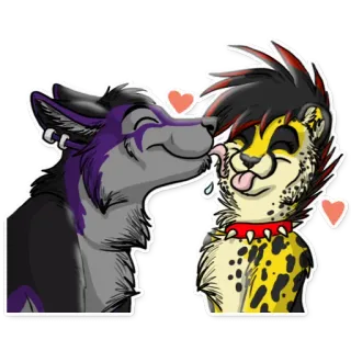 😋 Furry, Antropomórfico, Lobo, Guepardo, Beso, Amor, Afecto, Dibujo animado telegram sticker