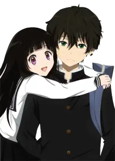 ❤ anime, casal, desenho animado, abraço, uniforme escolar telegram sticker