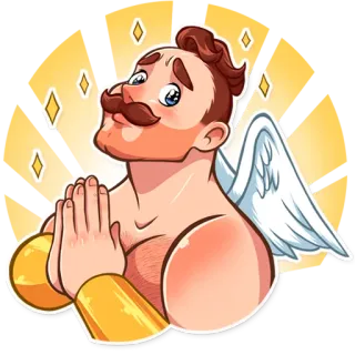 🥺 ange, homme, ailes, dessin animé, moustache, paillettes telegram sticker