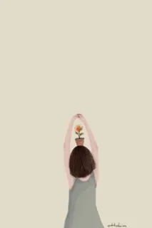 🌸 женщина, цветок, растение, вид сзади, минимализм, иллюстрация telegram sticker