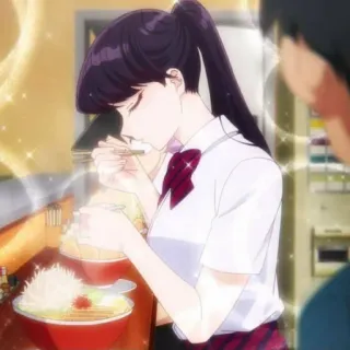🍜 Komi Shouko Komi Can't Communicate 애니메이션, 코미 양은 커뮤증입니다, 먹방, 라멘, 귀여운, 코미 쇼코 telegram sticker