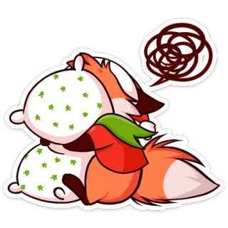🛏 renard, coussin, frustré, stressé, dessin animé, animal telegram sticker