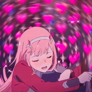 🥰 Zero Two Darling in the Franxx อนิเมะ, ตัวละคร, zero two, darling in the franxx, ผมสีชมพู, หัวใจ, น่ารัก telegram sticker